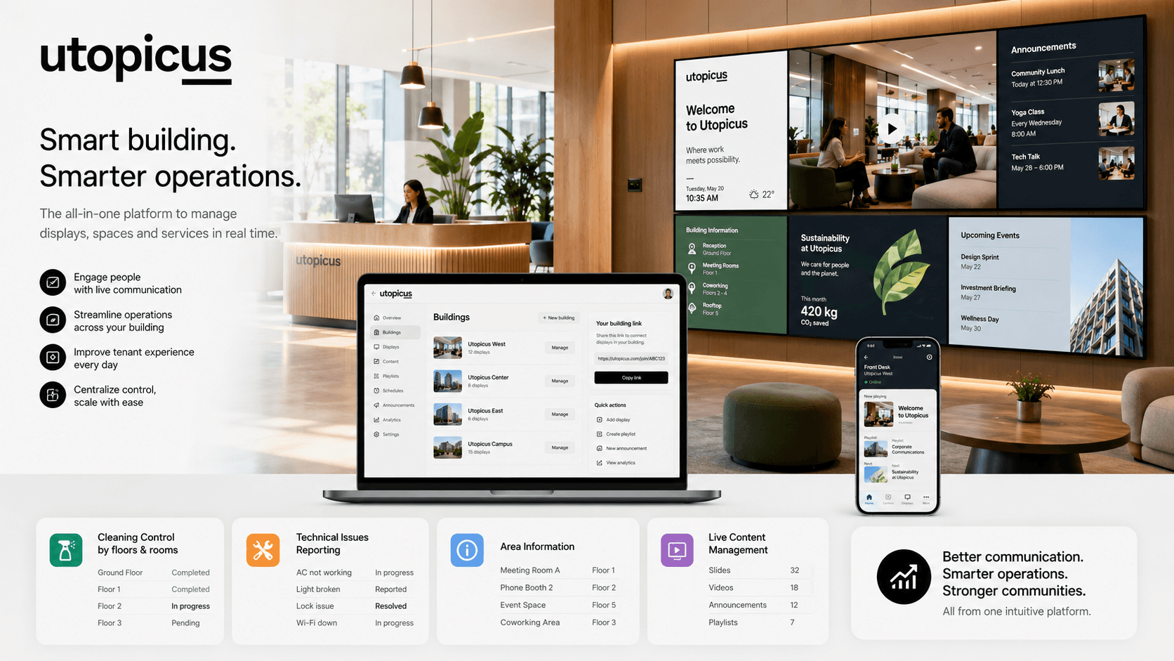 Utopicus- Plataforma de gestión informacional y pantallas multimedia para edificios inteligentes