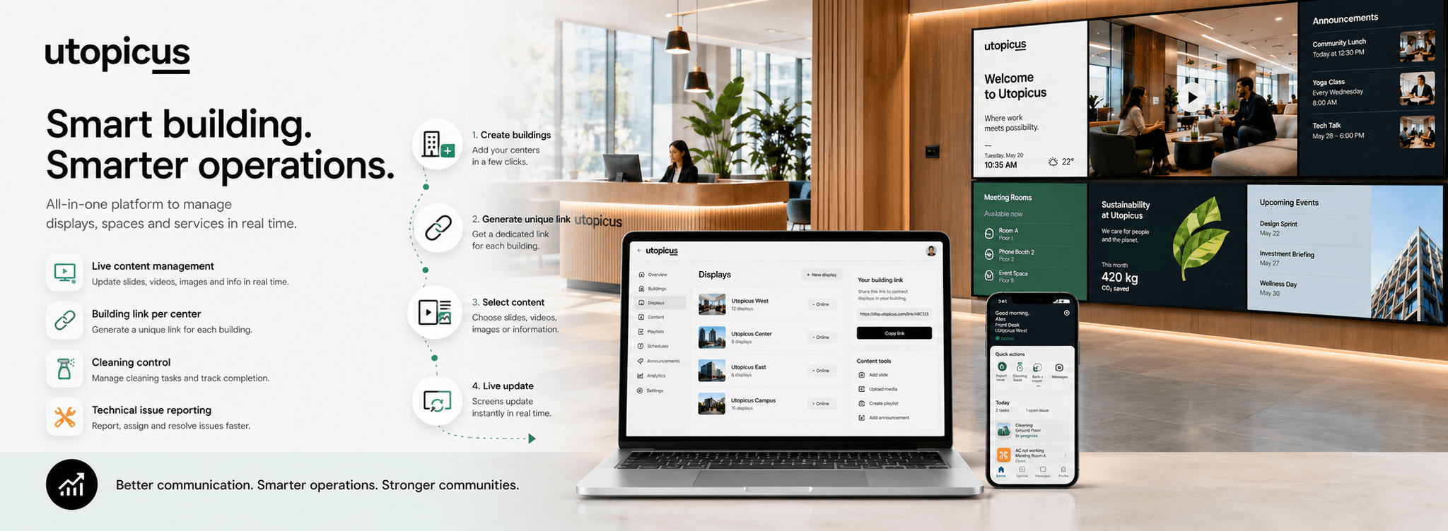Utopicus- Plataforma de gestión informacional y pantallas multimedia para edificios inteligentes — Gallery