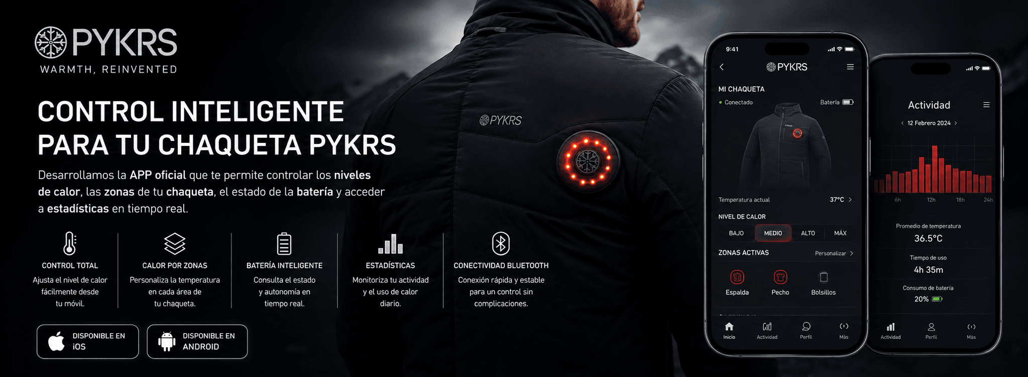 PYKRS — App móvil para el control inteligente de chaquetas calefactables — Galería