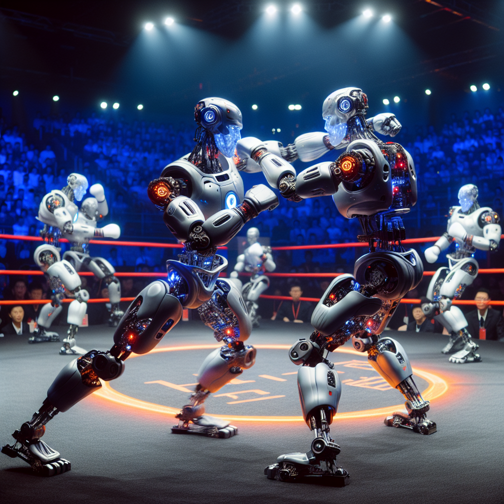 Robots humanoides compiten en torneo de kick-boxing en China.